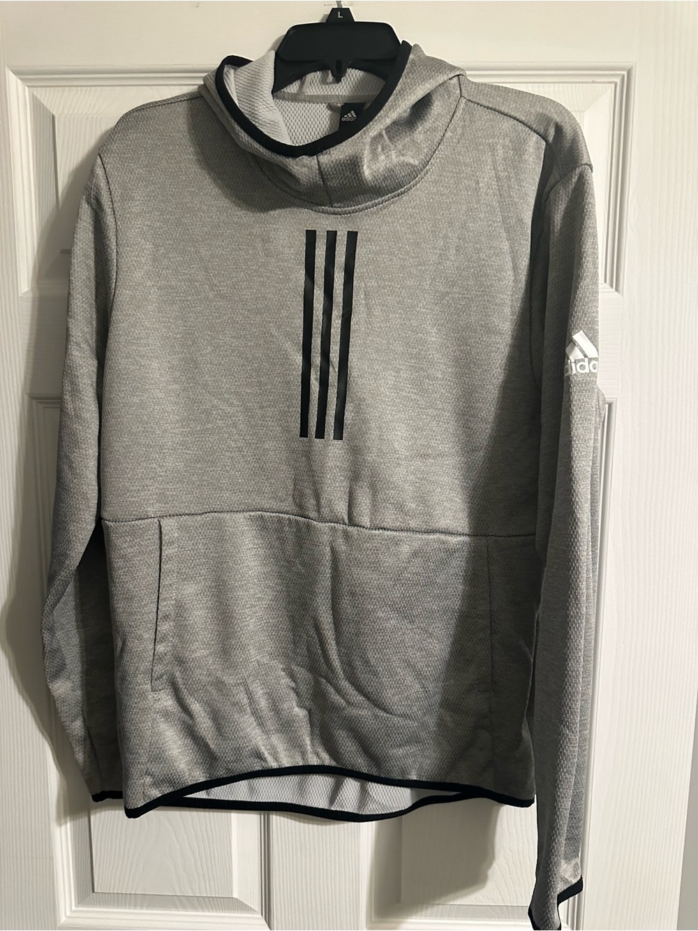 Three adidas Hooded Training Pullover Black Stripe Detail, Gray, Black, Charcoal